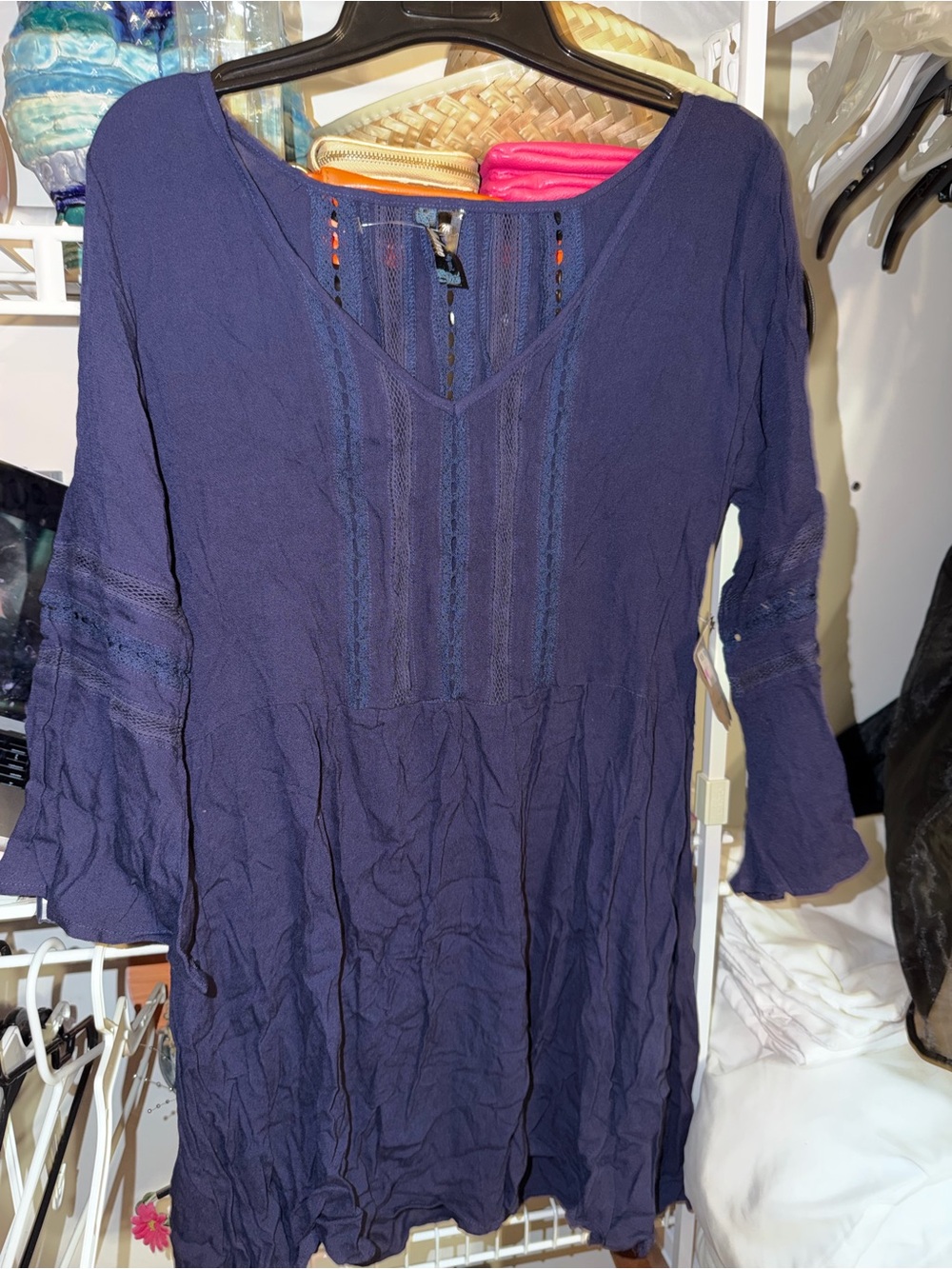 ANDREE BY UNIT Navy Blue Long Sleeve Peasant Dress